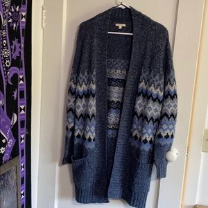 Women’s blue knit open front sweater. Size L